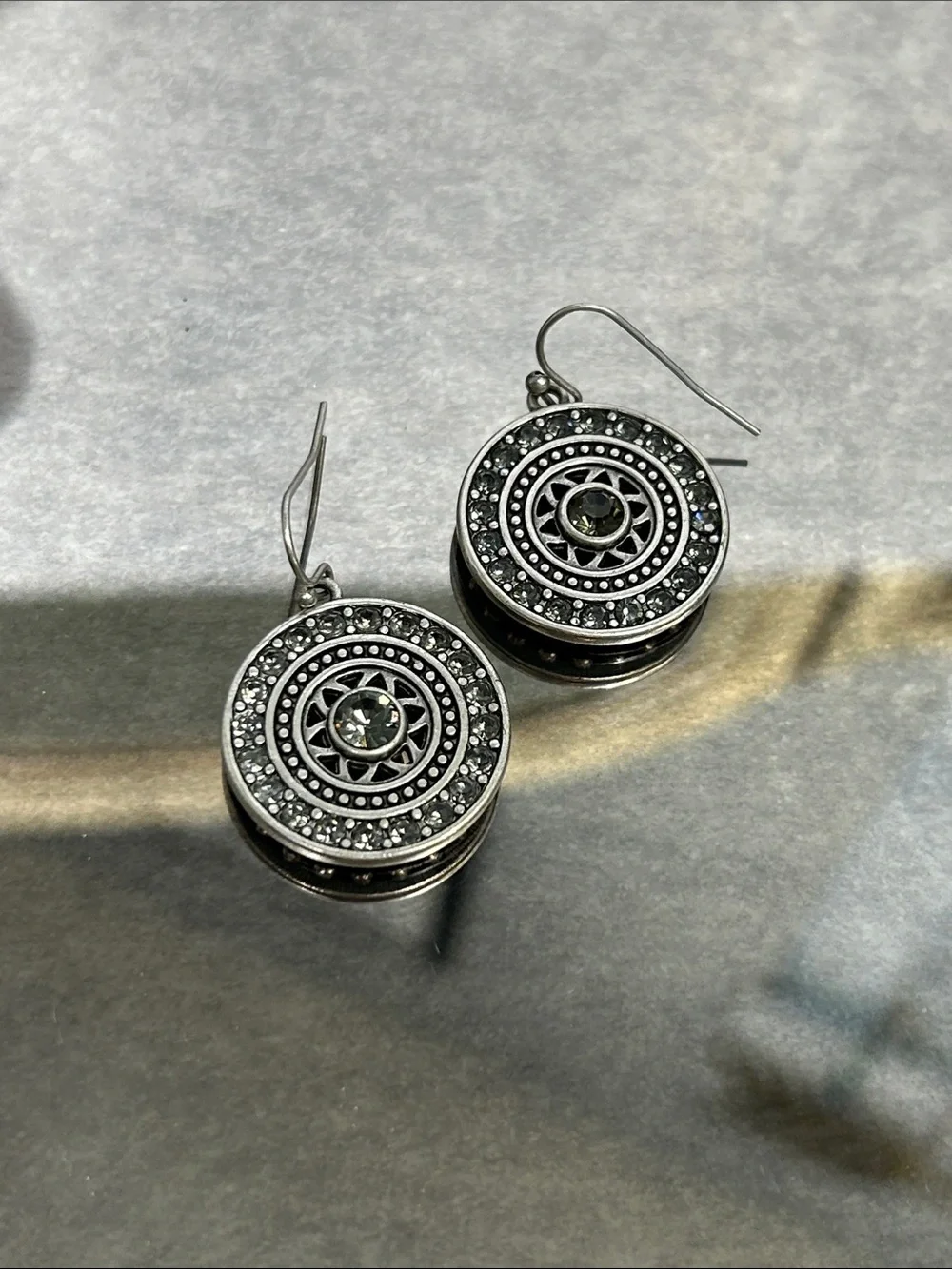Silver-Tone Crystal Medallion Drop Earrings - Women Jewelry